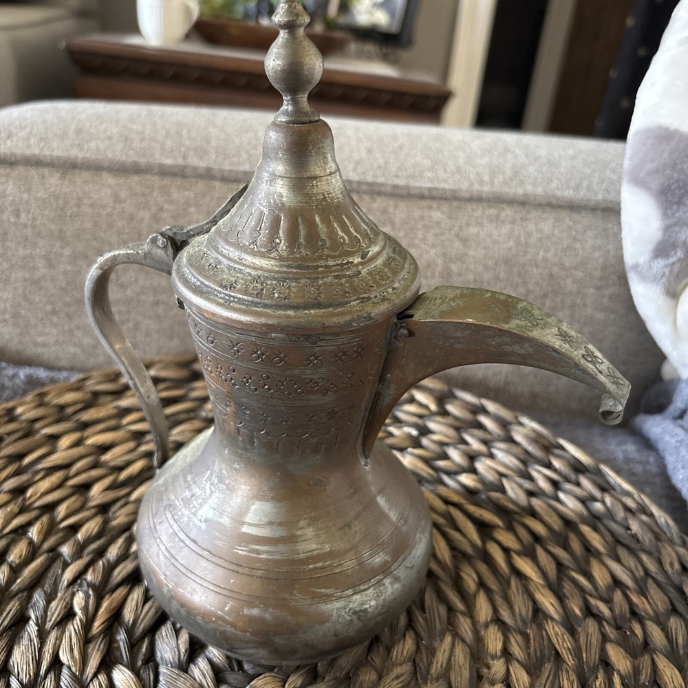 19th Century Antique Arabic Brass Coffee Pot Dallah Turkish Ottoman Empire